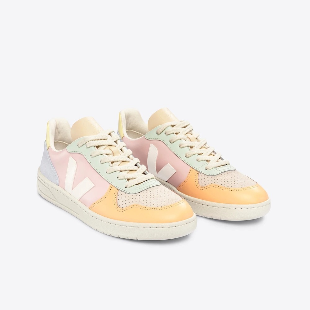 Veja V-10 Leather Womens Size 9 Sneakers White/petale /Multicolor Shoes NEW - Picture 2 of 6